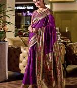 Purple silk blend banarasi saree with unstitched blouse piece