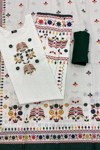 printed maslin kurta set with sequin work dupatta & rayon pant