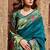 Teal blue soft silk blend banarasi jacuard work designer party wear saree with unstitched blouse piece