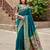 Teal blue soft silk blend banarasi jacuard work designer party wear saree with unstitched blouse piece