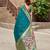 Teal blue soft silk blend banarasi jacuard work designer party wear saree with unstitched blouse piece
