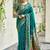Teal blue soft silk blend banarasi jacuard work designer party wear saree with unstitched blouse piece