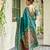 Teal blue soft silk blend banarasi jacuard work designer party wear saree with unstitched blouse piece