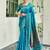 Turquoise soft silk blend banarasi jacuard work designer party wear saree with unstitched blouse piece