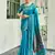 Turquoise silk blend banarasi saree with unstitched blouse piece