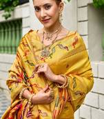 Yellow silk blend banarasi saree with unstitched blouse piece