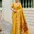 Yellow soft silk blend banarasi jacuard work designer party wear saree with unstitched blouse piece