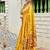 Yellow soft silk blend banarasi jacuard work designer party wear saree with unstitched blouse piece