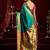 Teal green soft silk blend banarasi jacuard work designer party wear saree with unstitched blouse piece