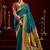 Teal blue soft silk blend banarasi jacuard work designer party wear saree with unstitched blouse piece