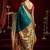Teal blue soft silk blend banarasi jacuard work designer party wear saree with unstitched blouse piece