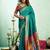 Teal green soft silk blend banarasi jacuard work designer party wear saree with unstitched blouse piece
