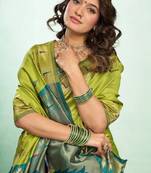 Parrot soft silk blend banarasi jacuard work designer party wear saree with unstitched blouse piece