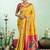 Yellow soft silk blend banarasi jacuard work designer party wear saree with unstitched blouse piece