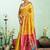 Yellow soft silk blend banarasi jacuard work designer party wear saree with unstitched blouse piece