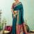 Teal blue soft silk blend banarasi jacuard work designer party wear saree with unstitched blouse piece