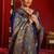 Blue soft silk blend banarasi jacuard work designer party wear saree with unstitched blouse piece