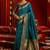 Teal blue soft silk blend banarasi jacuard work designer party wear saree with unstitched blouse piece