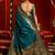 Teal blue soft silk blend banarasi jacuard work designer party wear saree with unstitched blouse piece
