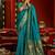 Teal blue soft silk blend banarasi jacuard work designer party wear saree with unstitched blouse piece
