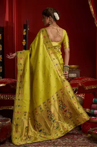 Parrot silk blend banarasi saree with unstitched blouse piece