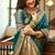 Teal blue soft silk blend banarasi jacuard work designer party wear saree with unstitched blouse piece
