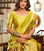 Parrot silk blend banarasi saree with unstitched blouse piece