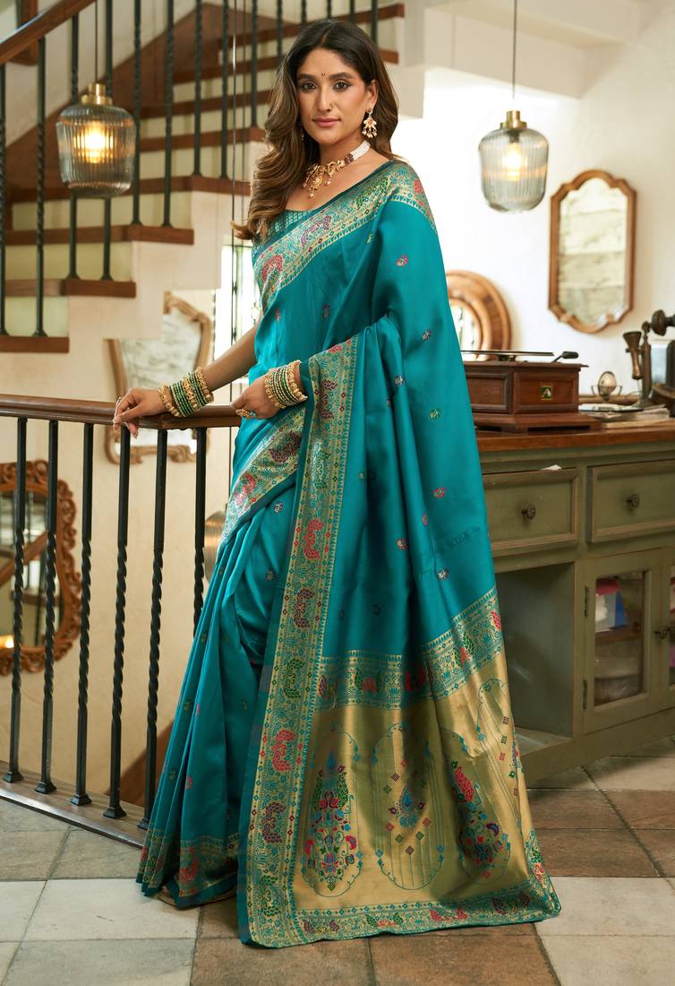 Rama soft silk blend banarasi jacuard work designer party wear saree with unstitched blouse piece