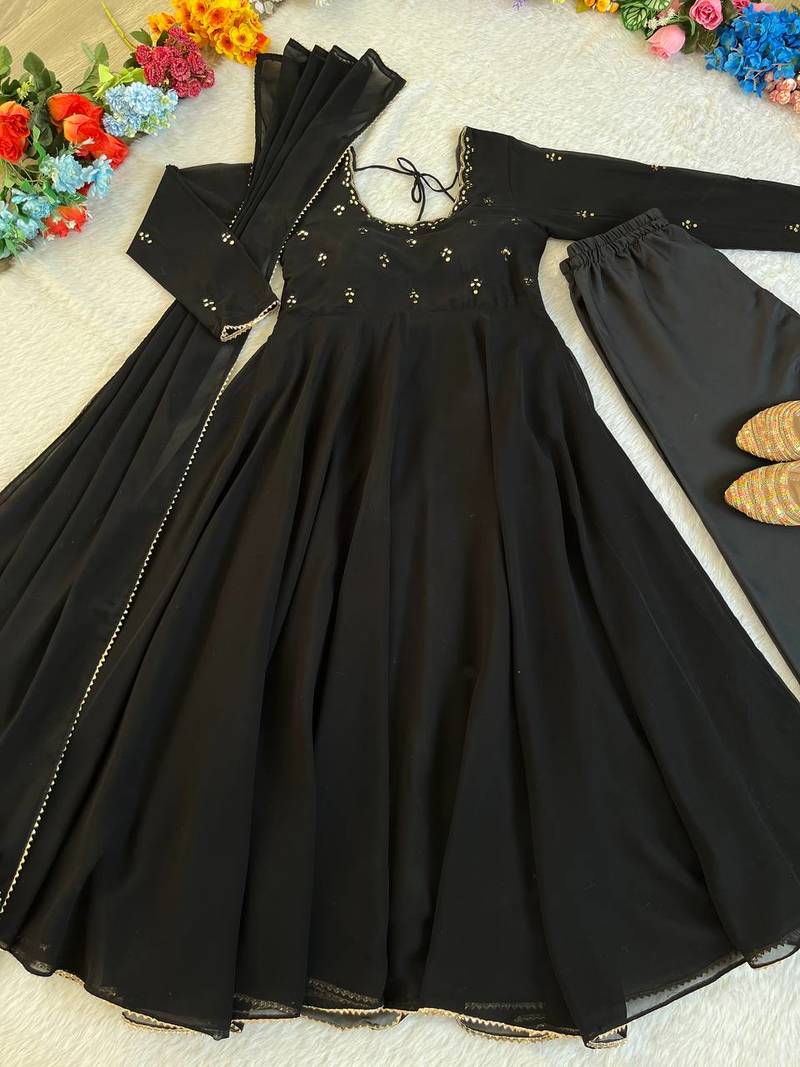 new party wear look gerorrget gown with pant dupatta set