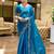 Turquoise soft shimmer chiffon embroidery work designer party wear festive saree with unstitched blouse piece