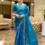Turquoise shimmer chiffon embroidery saree with unstitched blouse piece