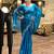 Turquoise soft shimmer chiffon embroidery work designer party wear festive saree with unstitched blouse piece