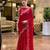 Red soft shimmer chiffon embroidery work designer party wear festive saree with unstitched blouse piece