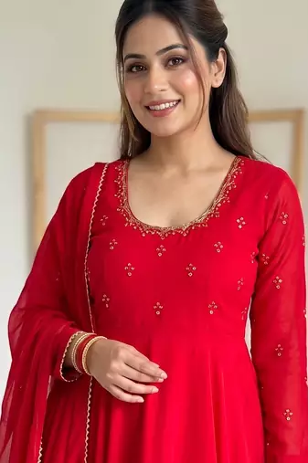 party wear look gerorrget gown with pant dupatta set