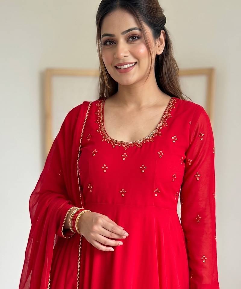 party wear look gerorrget gown with pant dupatta set