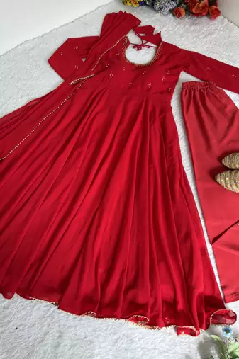 party wear look gerorrget gown with pant dupatta set