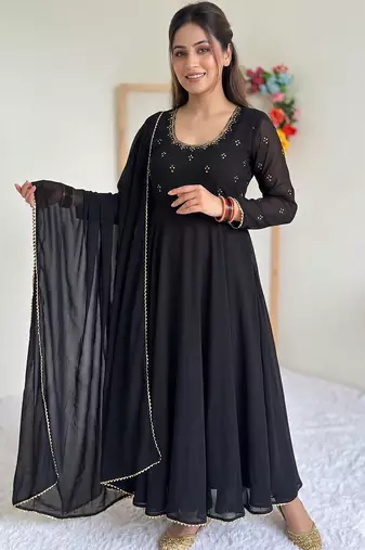 new party wear look gerorrget gown with pant dupatta set