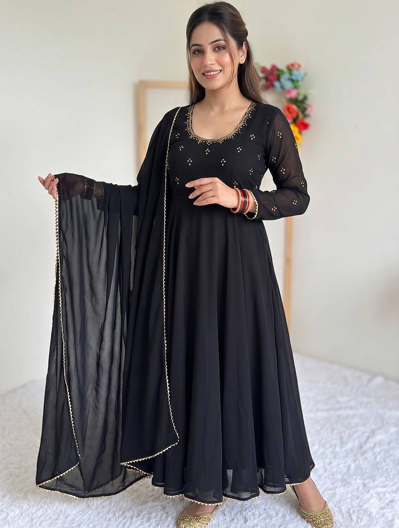 new party wear look gerorrget gown with pant dupatta set