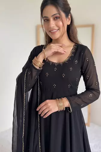 new party wear look gerorrget gown with pant dupatta set