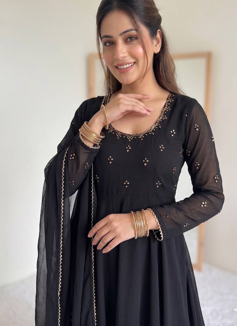 new party wear look gerorrget gown with pant dupatta set