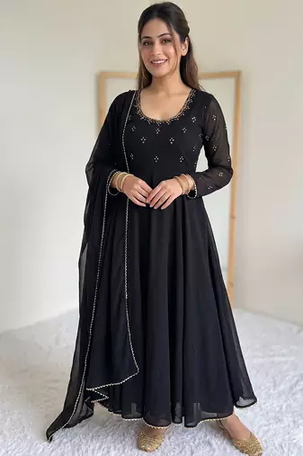new party wear look gerorrget gown with pant dupatta set