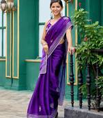 Plum soft shimmer chiffon embroidery work designer party wear festive saree with unstitched blouse piece
