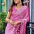 Baby pink soft shimmer chiffon embroidery work designer party wear festive saree with unstitched blouse piece