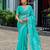 Sea green soft shimmer chiffon embroidery work designer party wear festive saree with unstitched blouse piece