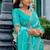 Sea green soft shimmer chiffon embroidery work designer party wear festive saree with unstitched blouse piece