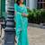 Sea green soft shimmer chiffon embroidery work designer party wear festive saree with unstitched blouse piece