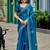 Teal blue soft shimmer chiffon embroidery work designer party wear festive saree with unstitched blouse piece