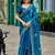 Teal blue soft shimmer chiffon embroidery work designer party wear festive saree with unstitched blouse piece