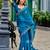 Teal blue soft shimmer chiffon embroidery work designer party wear festive saree with unstitched blouse piece