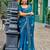 Teal blue soft shimmer chiffon embroidery work designer party wear festive saree with unstitched blouse piece
